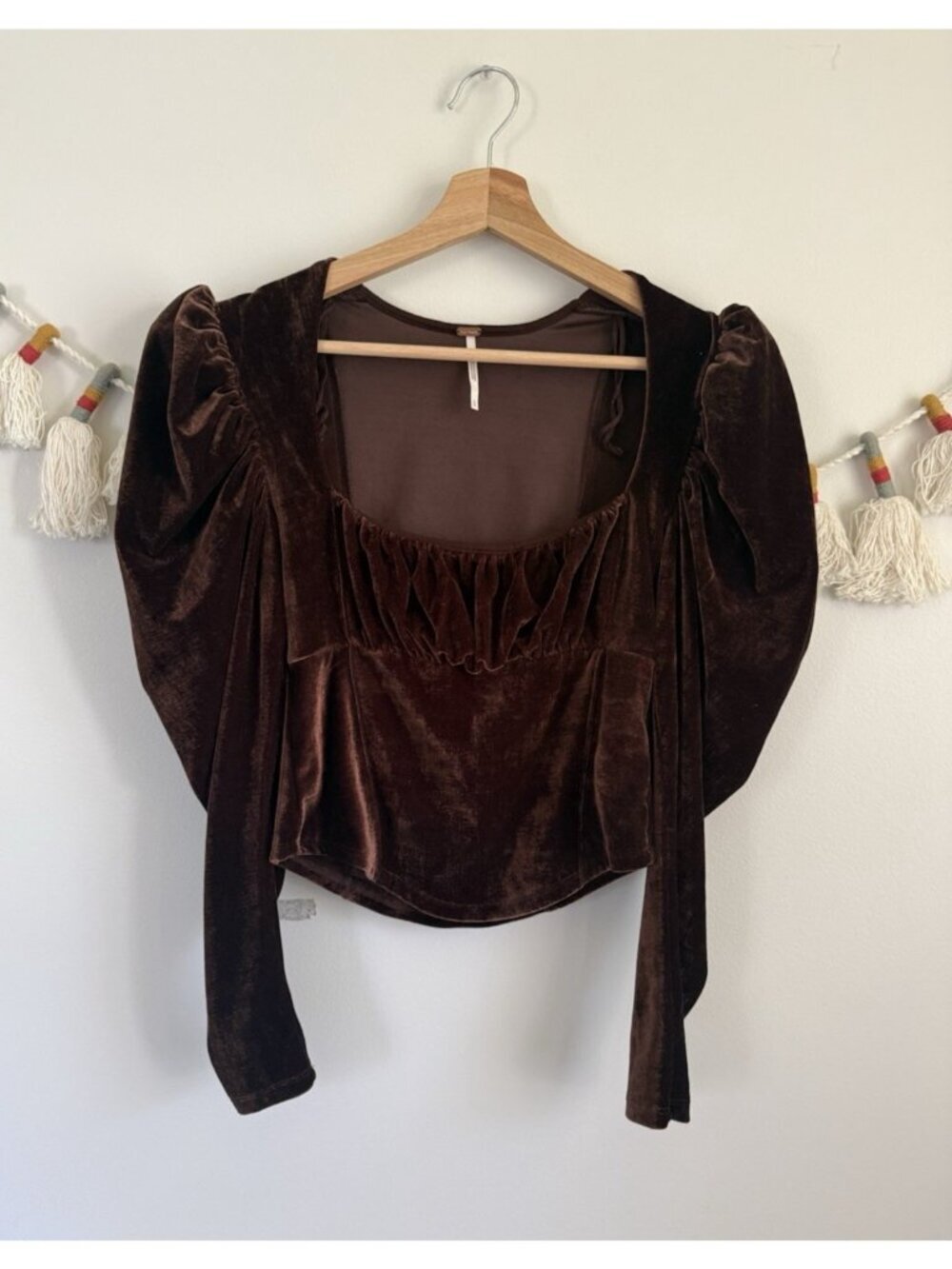 Free People Hold Me Top Brown Velvet Corset Puff Sleeve Feminine Coquette S